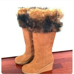 UGG Fur Wedge Boots Size 6.5